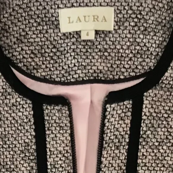 Laura Bouclé Chanel‑Style Zip Front Blazer – Size 4 - Pink Black Grey White - Picture 2 of 11
